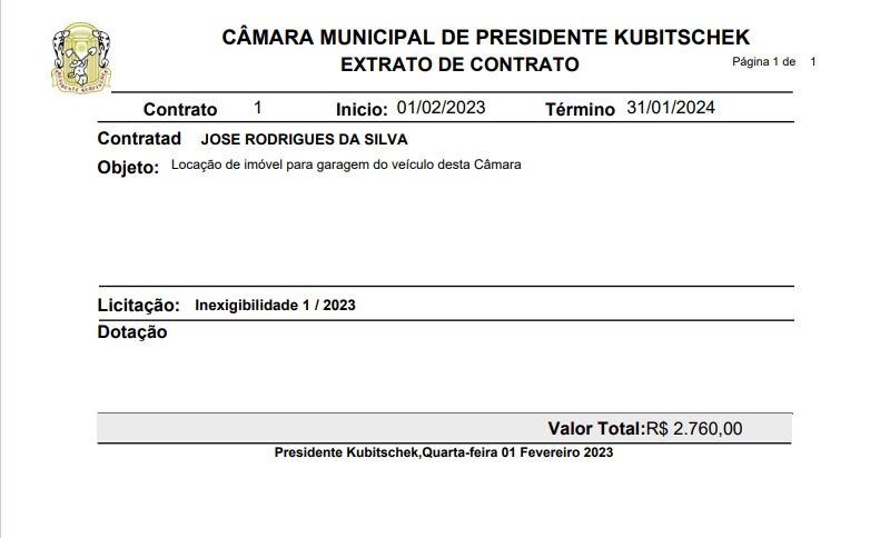 EXTRATO DO CONTRATO - LOCAÇÃO DE IMÓVEL PARA GARAGEM DO VEÍCULO DA CÂMARA